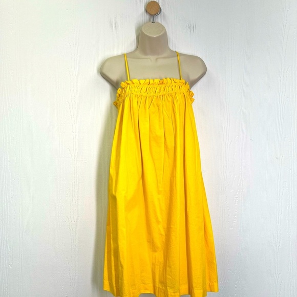 H&M - NWT Bright Yellow Adjustable Straps Smocked Poplin Mini Dress Size XS - Picture 2 of 10